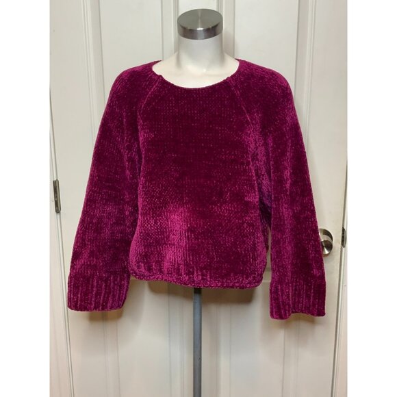 MOTH by Anthropologie Magenta Velvet Knit Cropped Sweater, Size Small - Picture 1 of 7